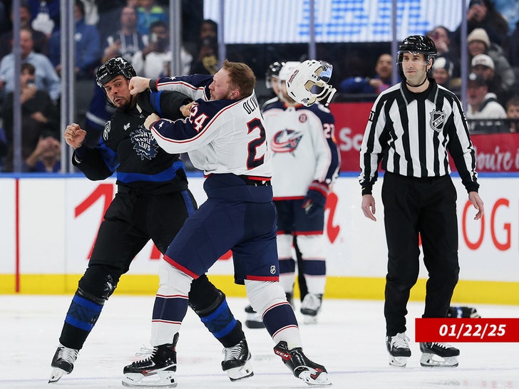 Mathieu Olivier maple leafs blue jackets fight sub getty swipe